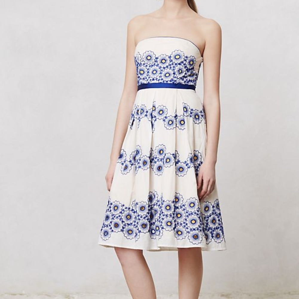 Anthropologie Forget-Me-Not Strapless Dress Sz 8